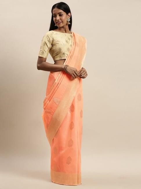 vastranand peach woven saree with unstitched blouse