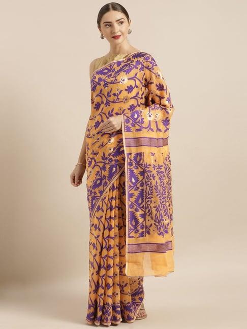 vastranand peach woven saree with unstitched blouse