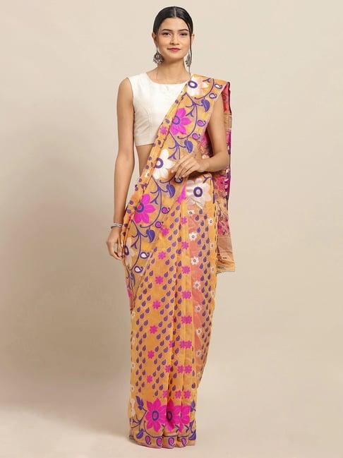 vastranand peach woven saree with unstitched blouse