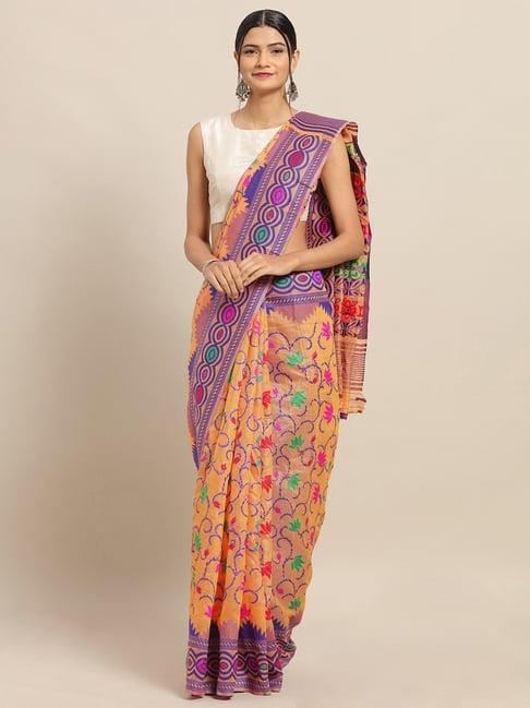 vastranand peach woven saree with unstitched blouse