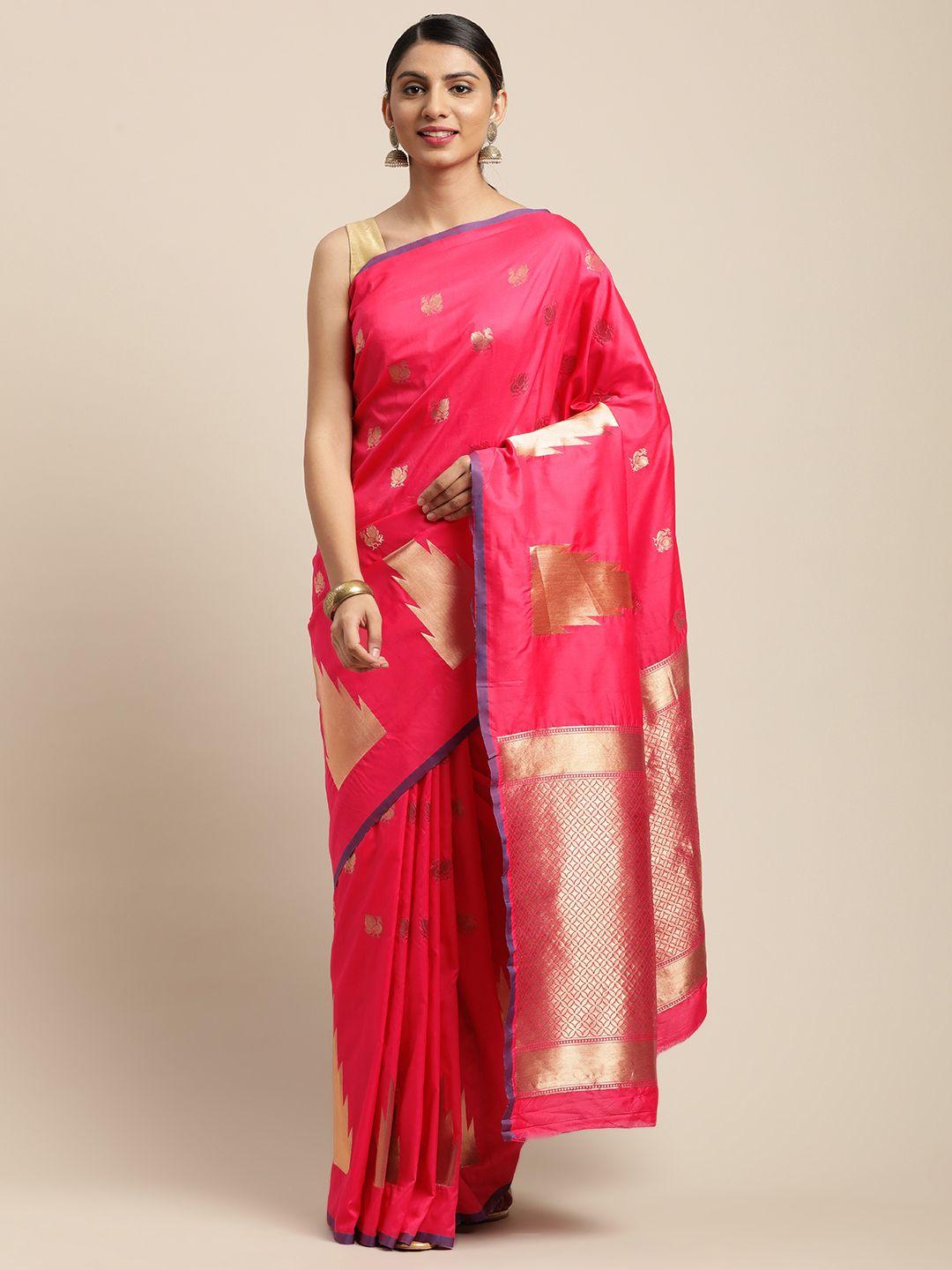 vastranand pink & gold-toned woven design banarasi saree