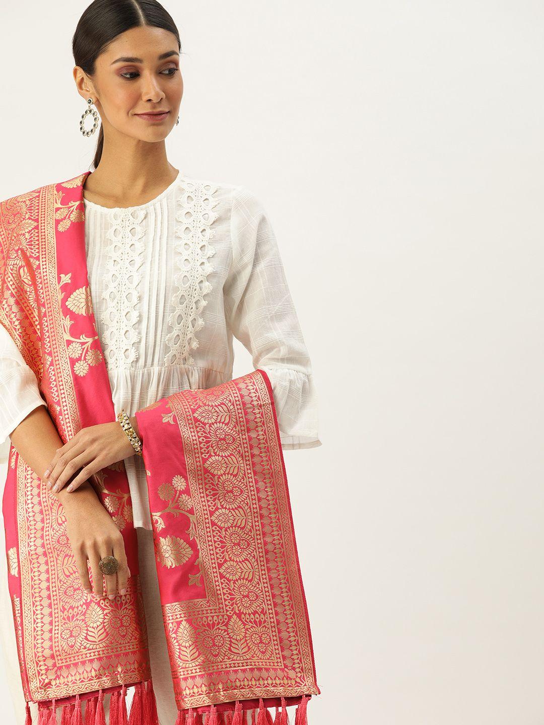 vastranand pink & gold-toned woven design dupatta