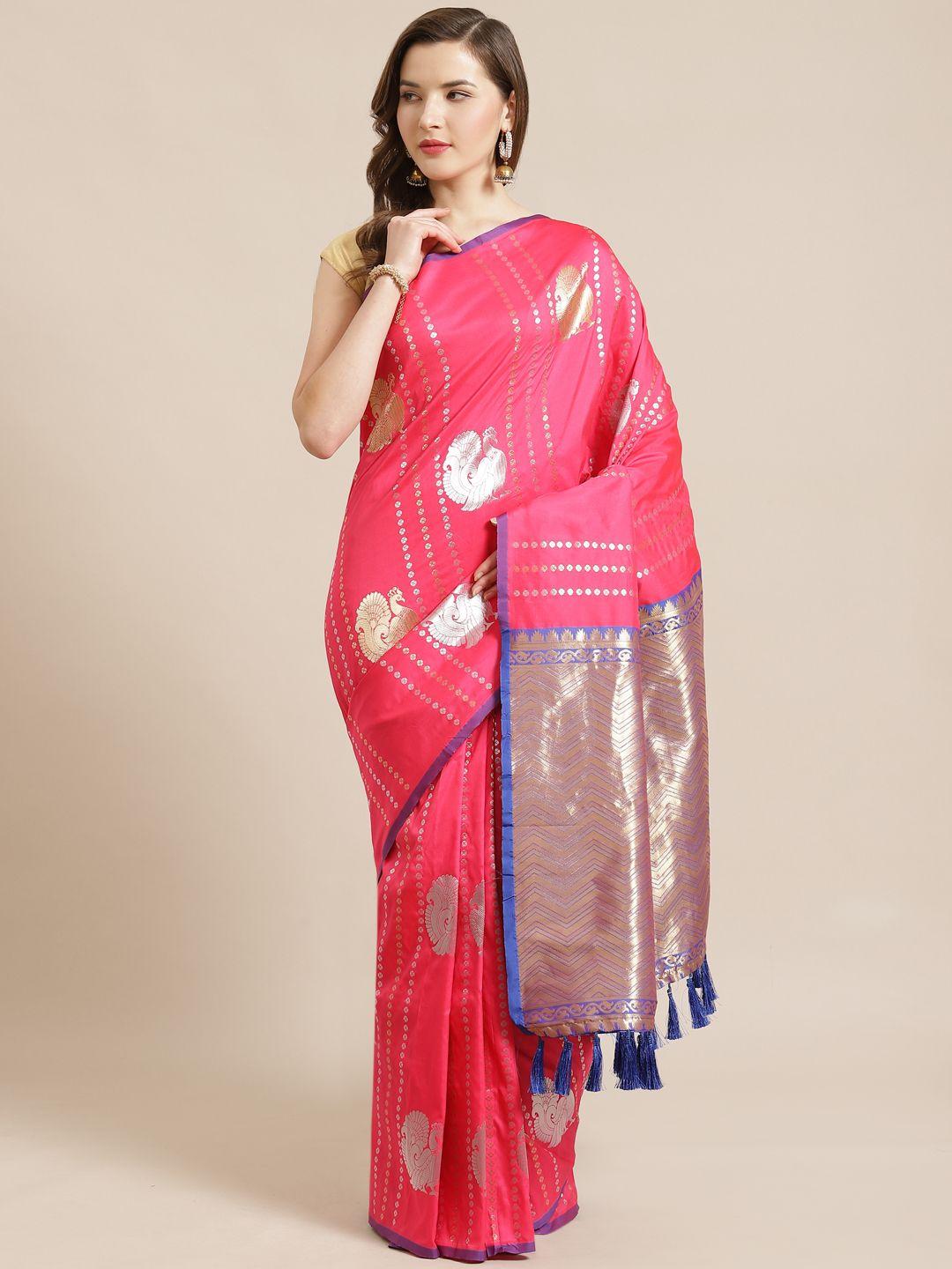 vastranand pink & golden woven design banarasi saree