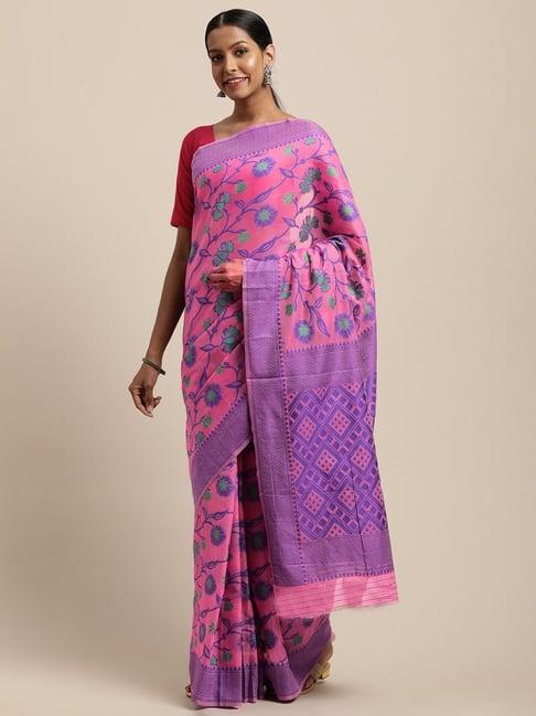 vastranand pink & violet woven saree with unstitched blouse