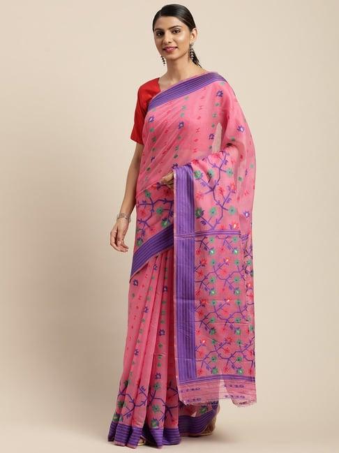 vastranand pink & violet woven saree with unstitched blouse