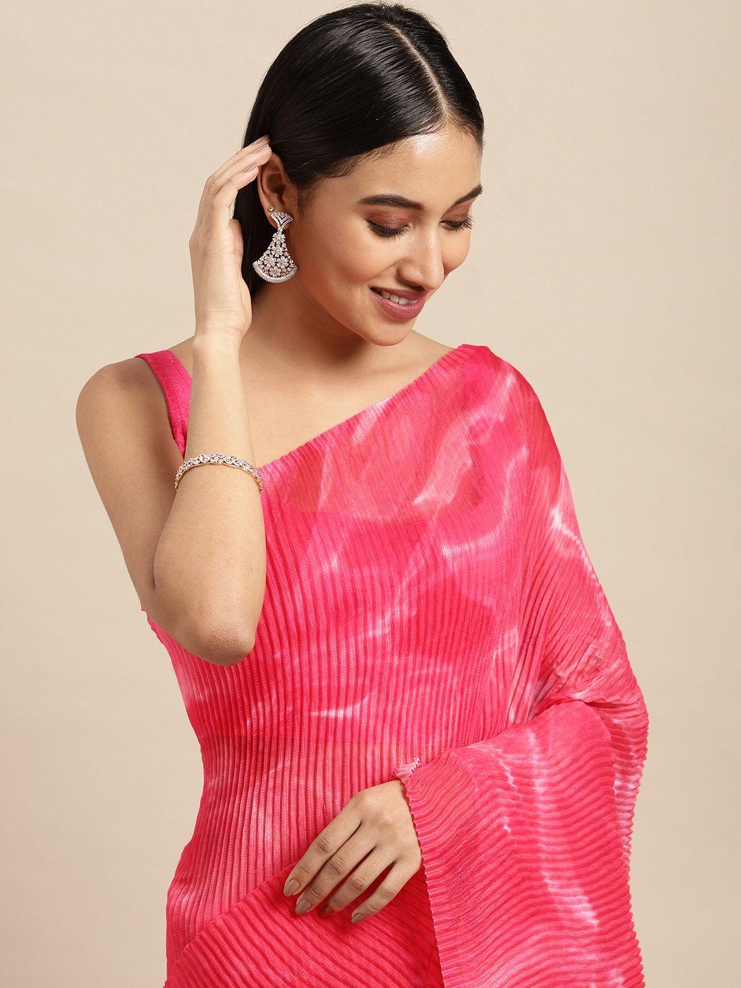 vastranand pink batik linen blend saree