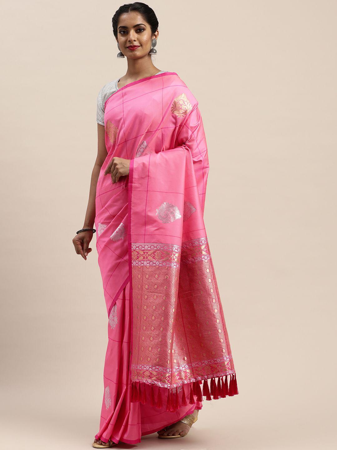 vastranand pink checked banarasi saree