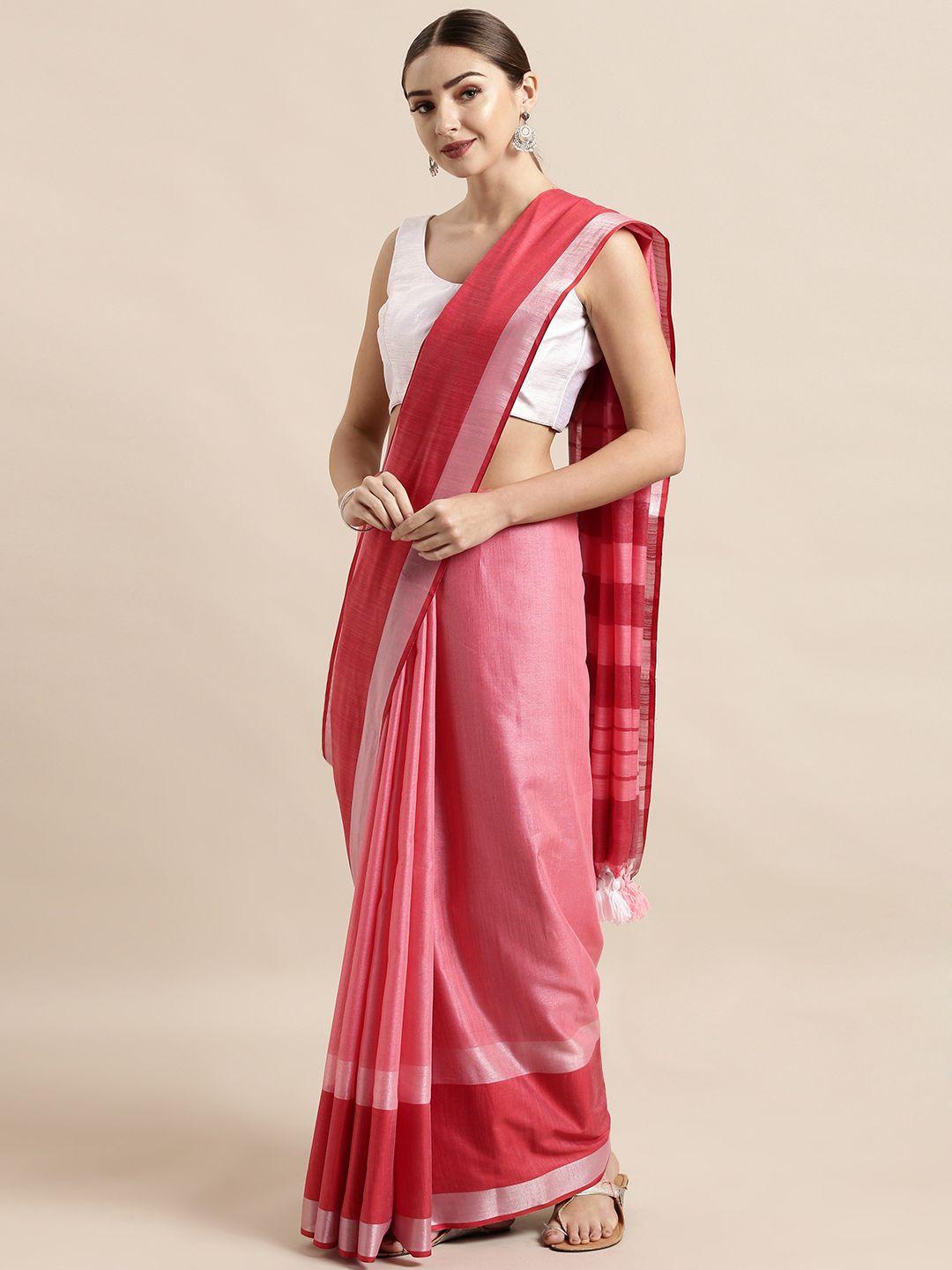 vastranand pink solid linen blend saree