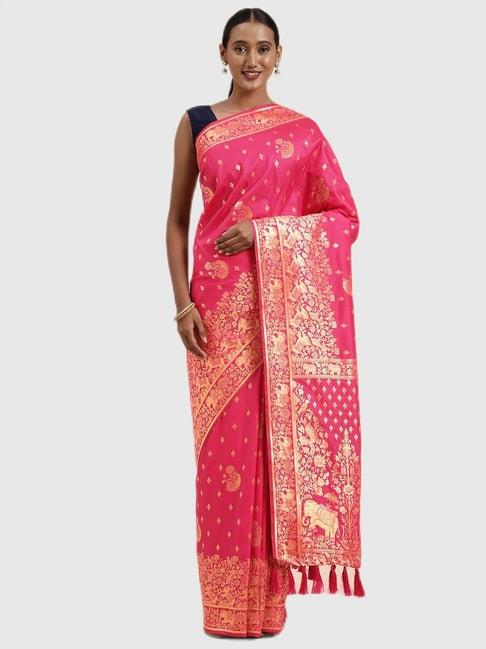 vastranand pink textured saree with blouse