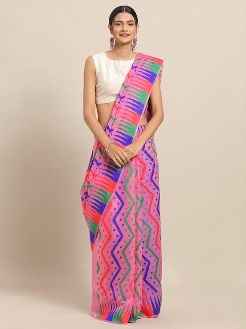 vastranand pink woven saree with unstitched blouse