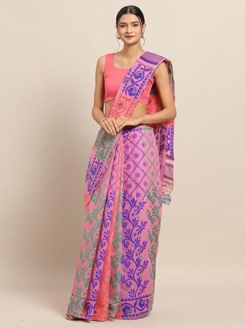 vastranand pink woven saree with unstitched blouse