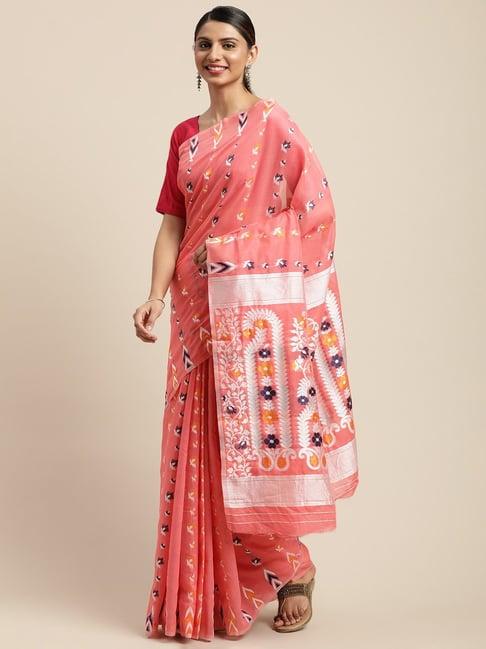 vastranand pink woven saree with unstitched blouse