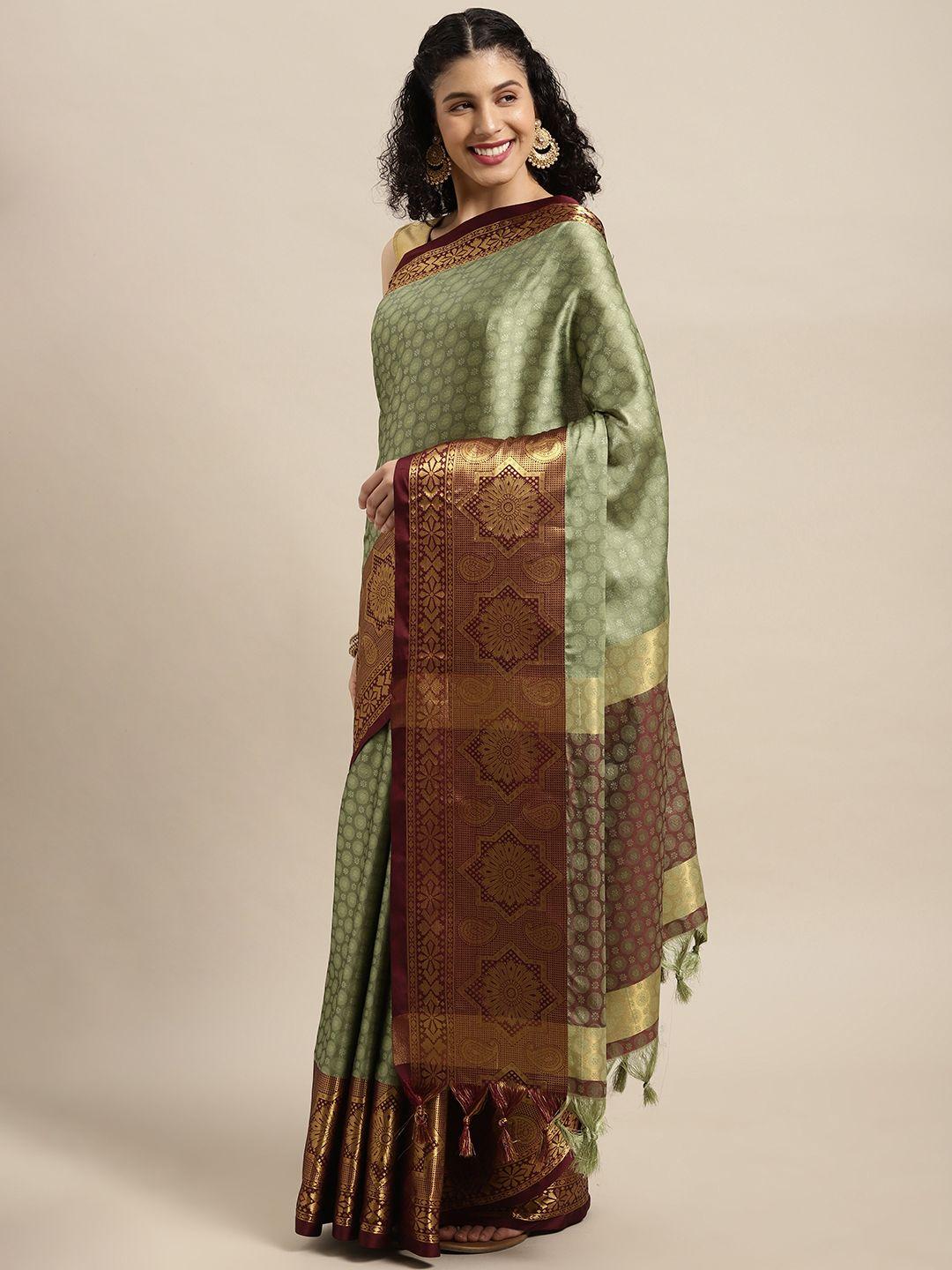 vastranand pista green woven design banarasi saree