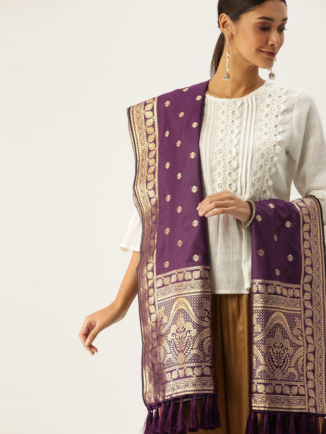 vastranand purple & gold-coloured woven design dupatta