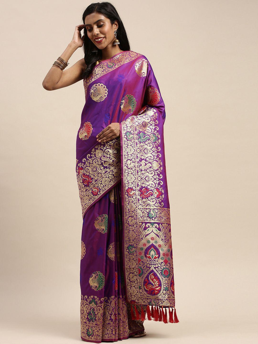 vastranand purple & gold-toned silk blend woven design kanjeevaram saree