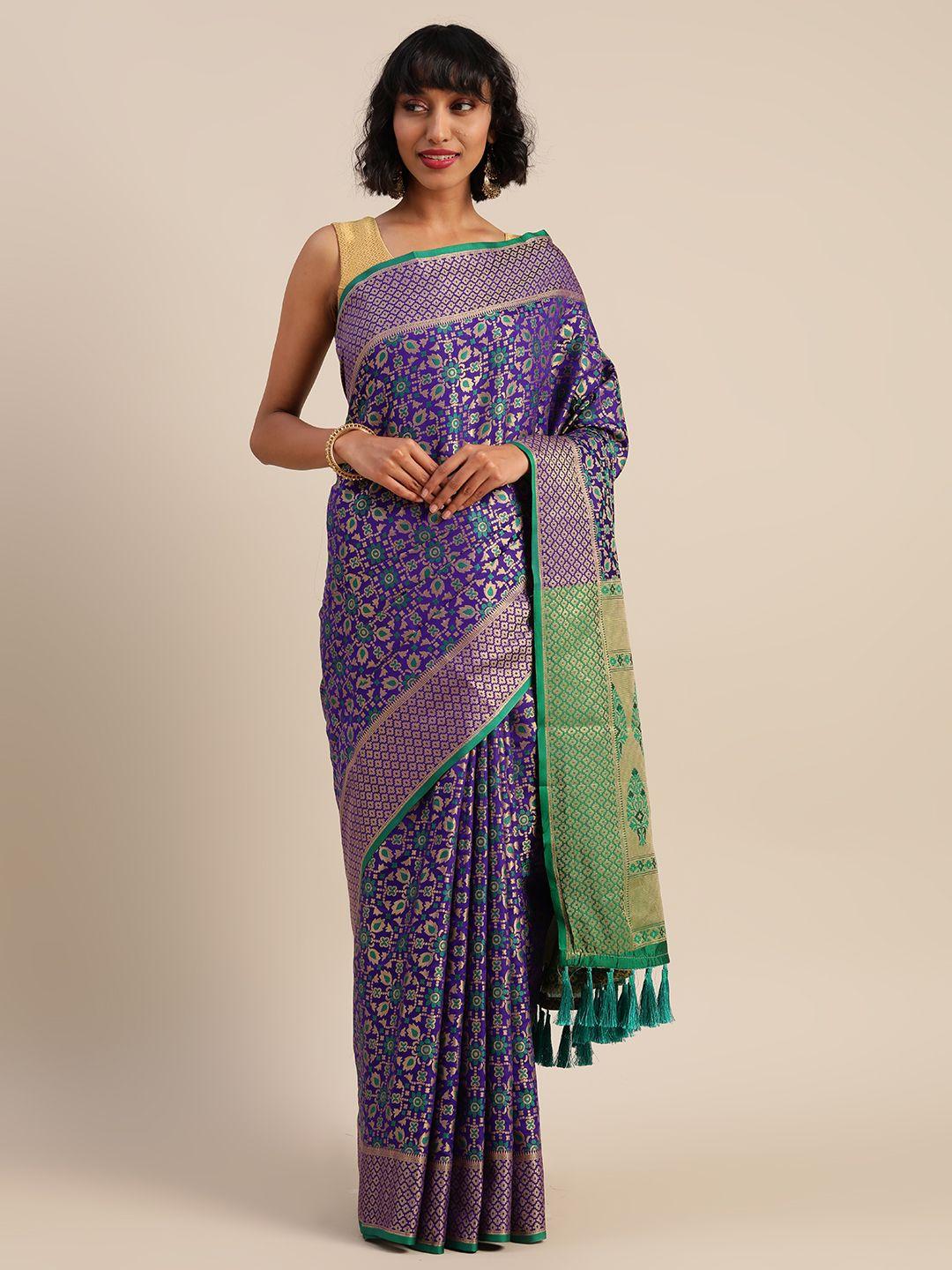 vastranand purple & gold-toned silk blend woven design patola saree