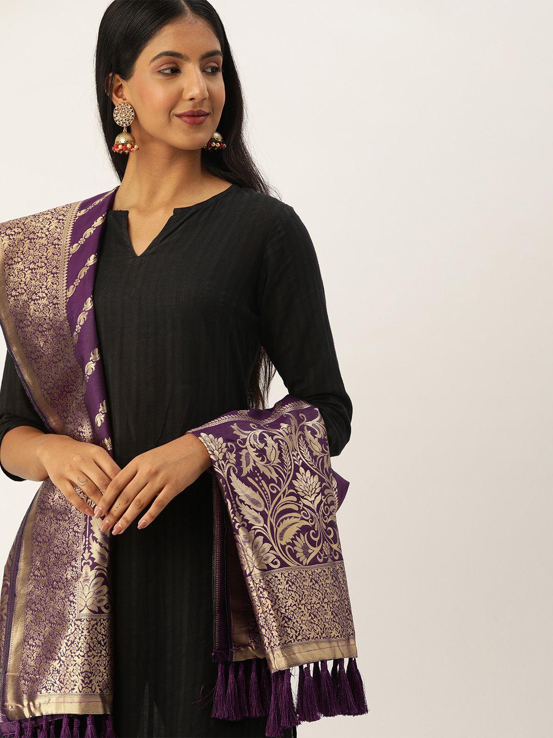 vastranand purple & gold-toned woven design dupatta