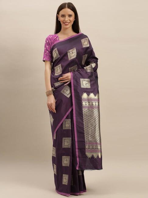 vastranand purple woven saree with unstitched blouse