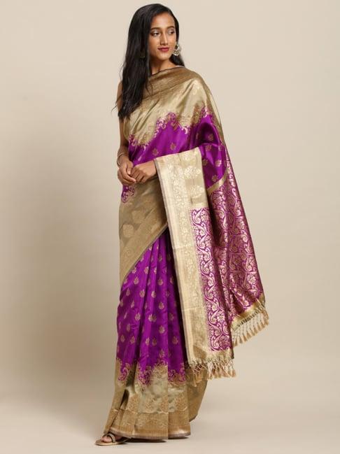 vastranand purple woven saree with unstitched blouse