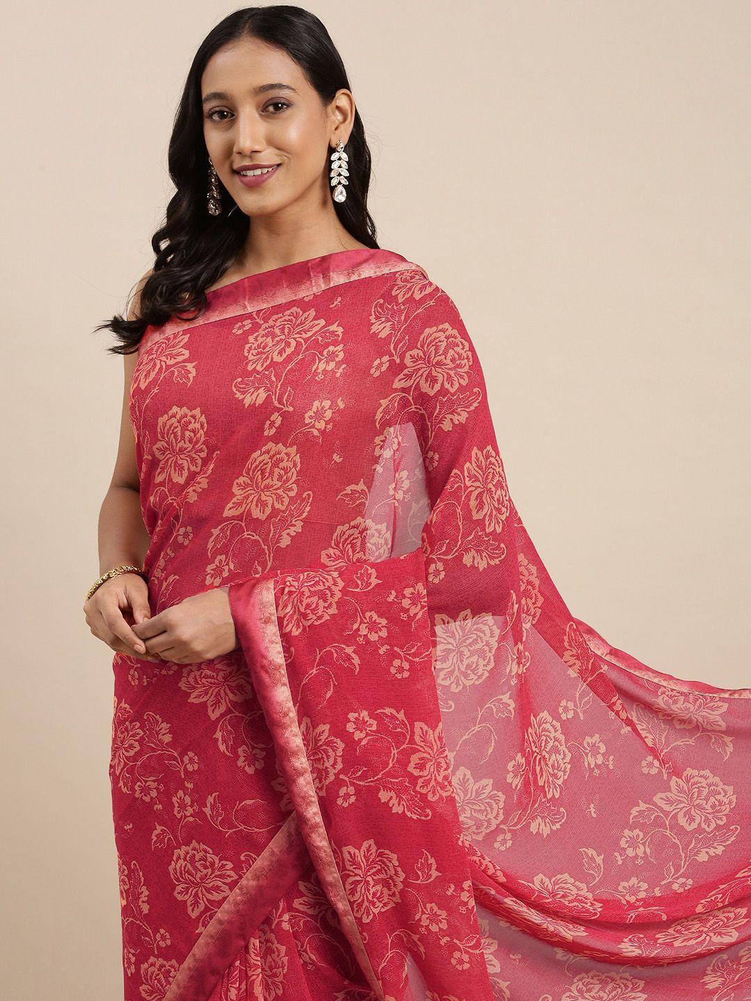 vastranand red & beige floral print saree