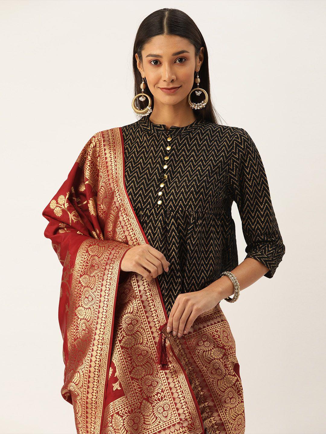 vastranand red & gold-coloured woven design dupatta