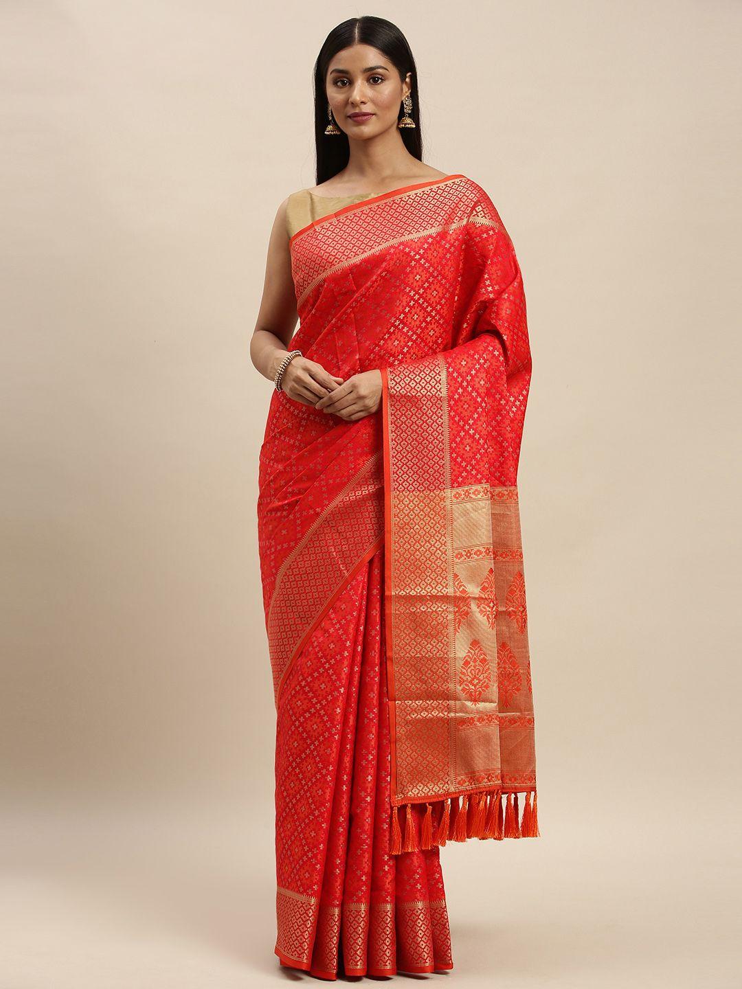 vastranand red & gold-toned silk blend woven design patola saree