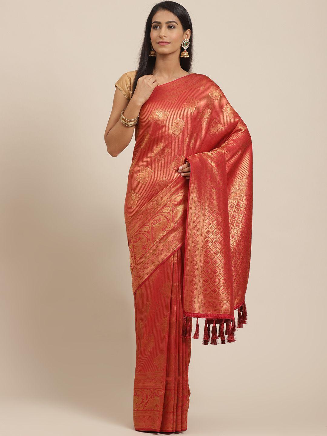 vastranand red & golden woven design banarasi saree