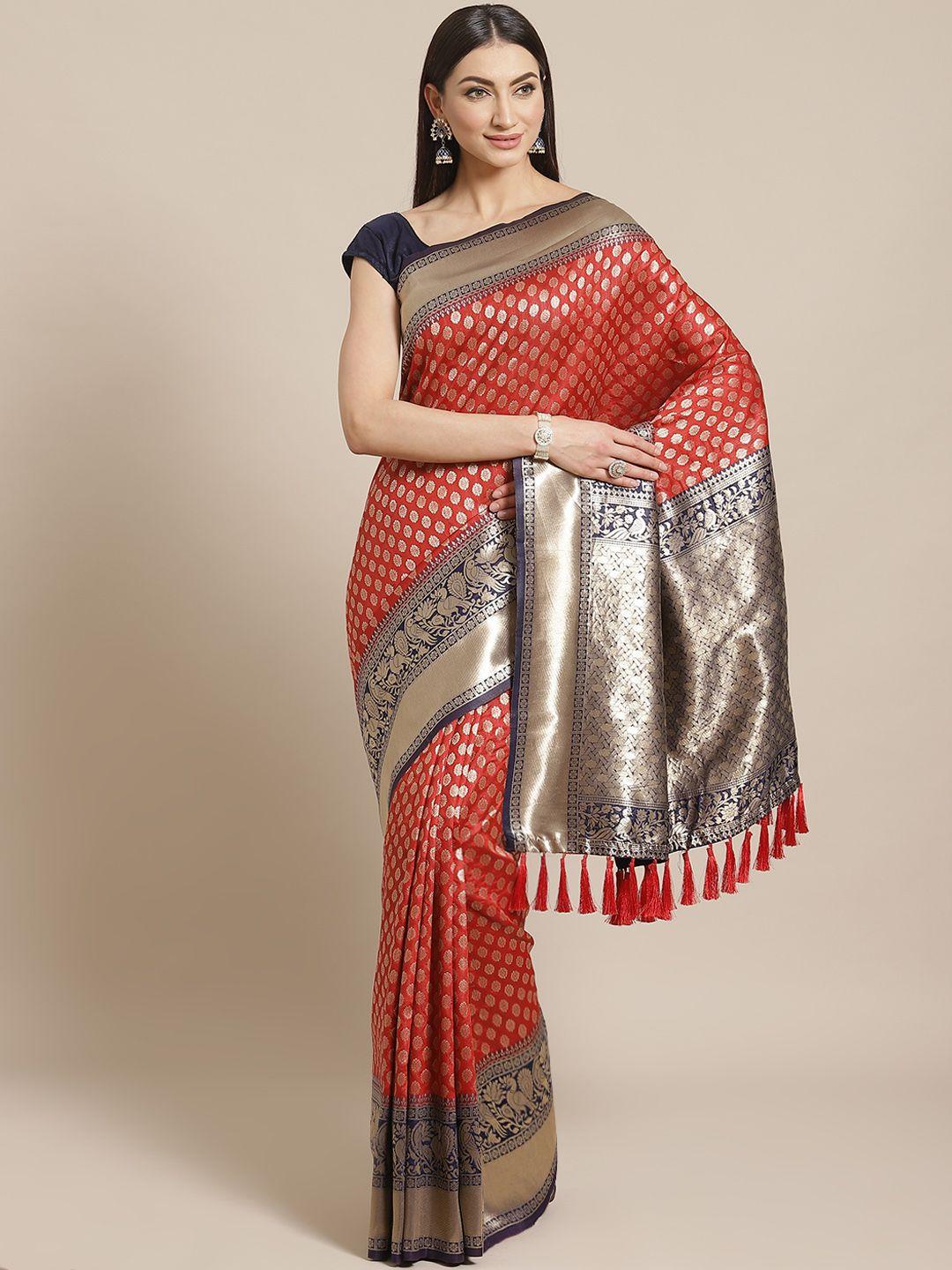 vastranand red & golden zari woven design banarasi saree