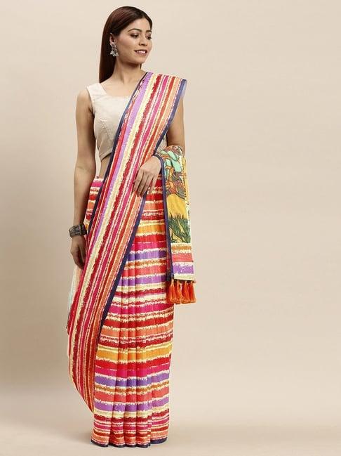 vastranand red & orange striped saree with unstitched blouse