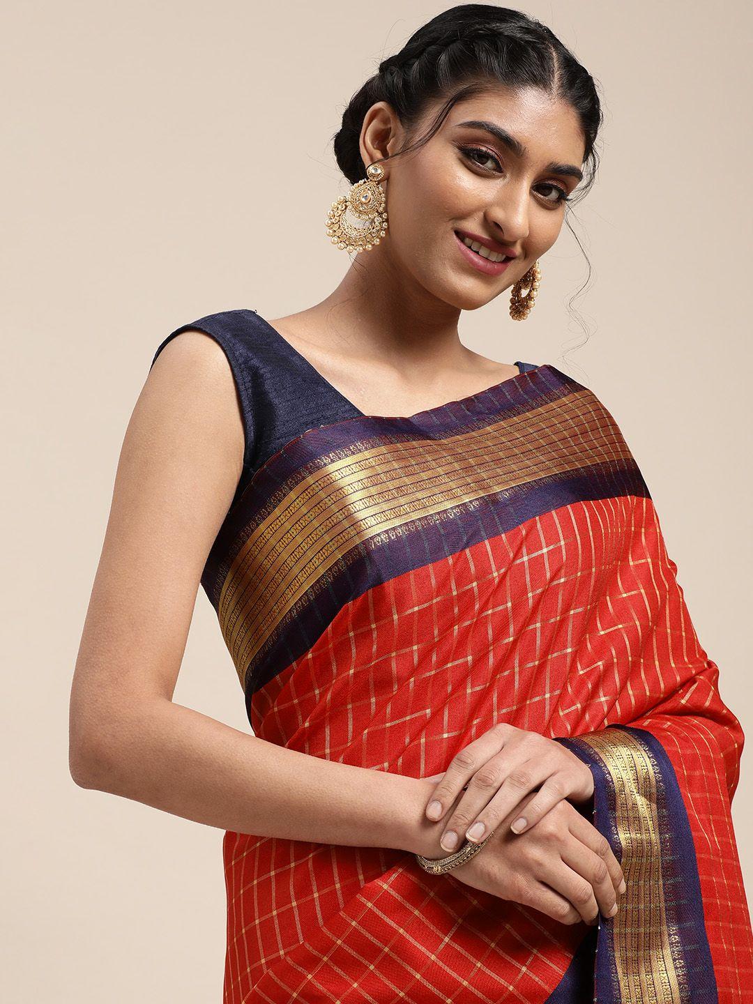 vastranand red checked pure silk gadwal saree