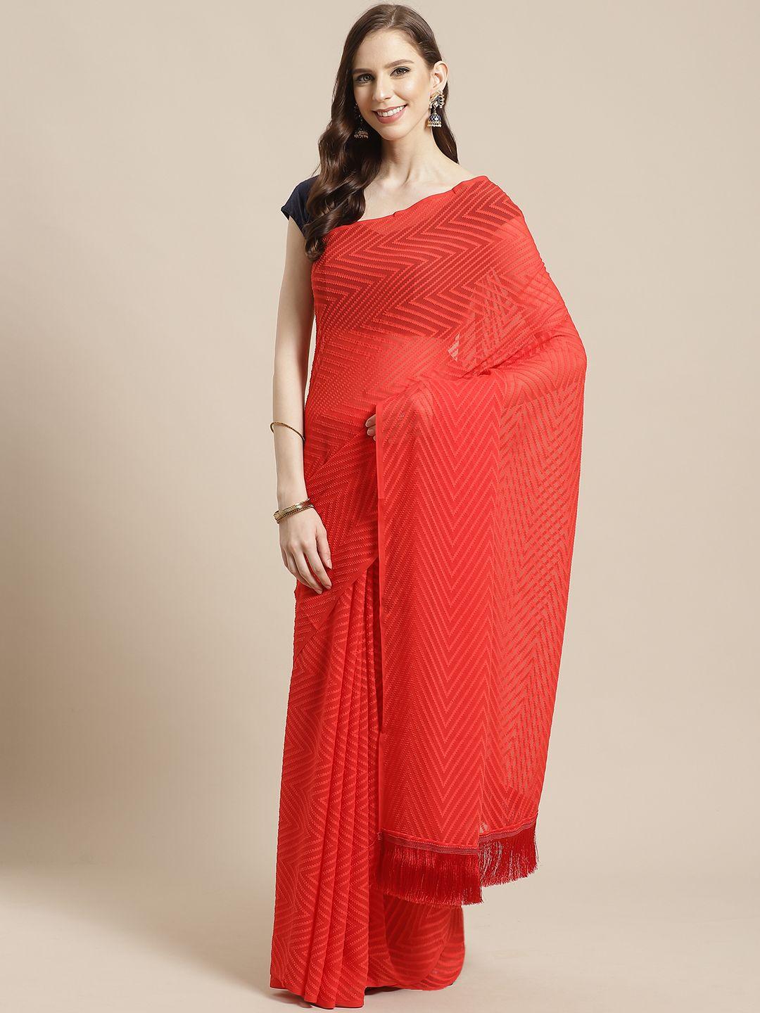 vastranand red chevron printed saree