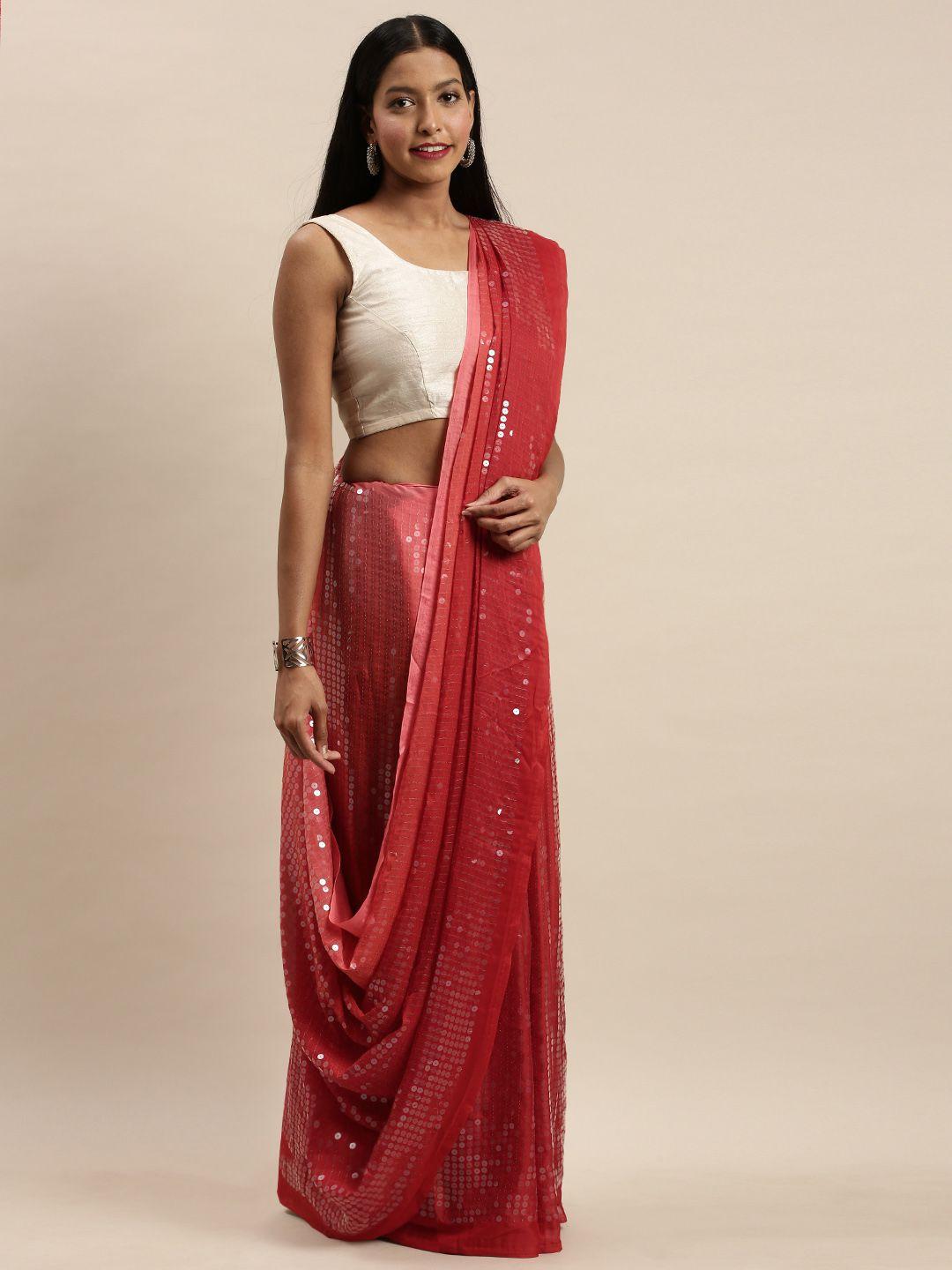 vastranand red embellished poly silk saree