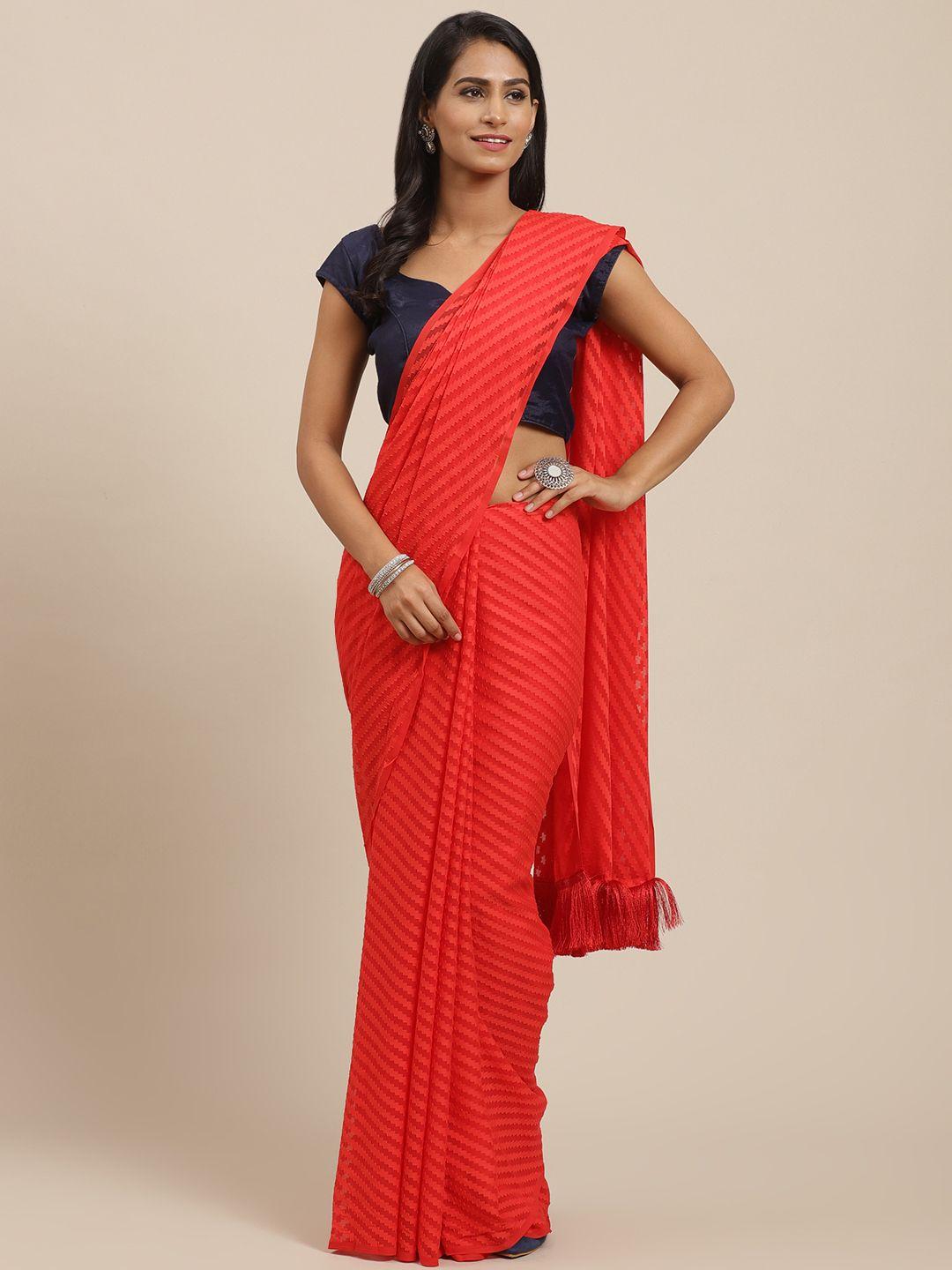 vastranand red self-striped saree