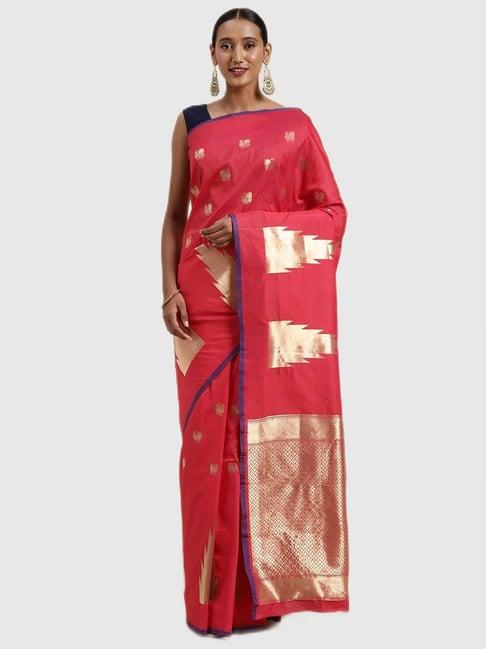 vastranand red textured saree with blouse