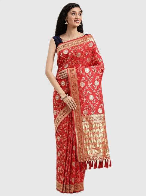 vastranand red textured saree with blouse