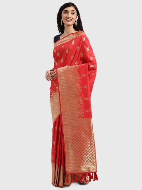 vastranand red textured saree with blouse