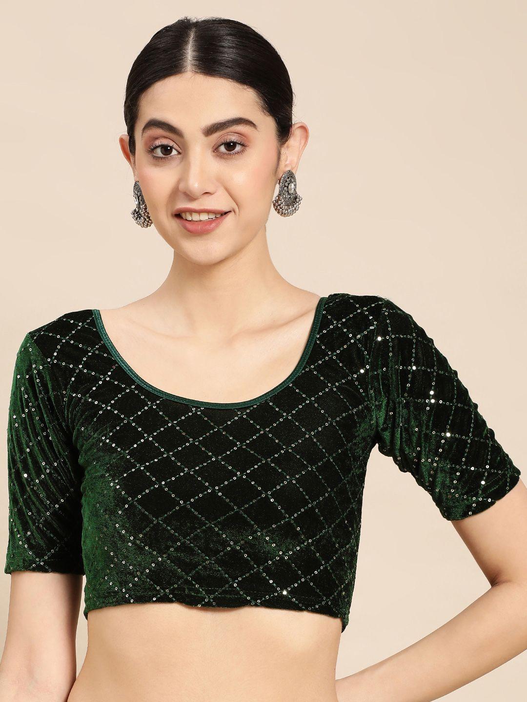 vastranand sequinned embellished velvet stretchable saree blouse