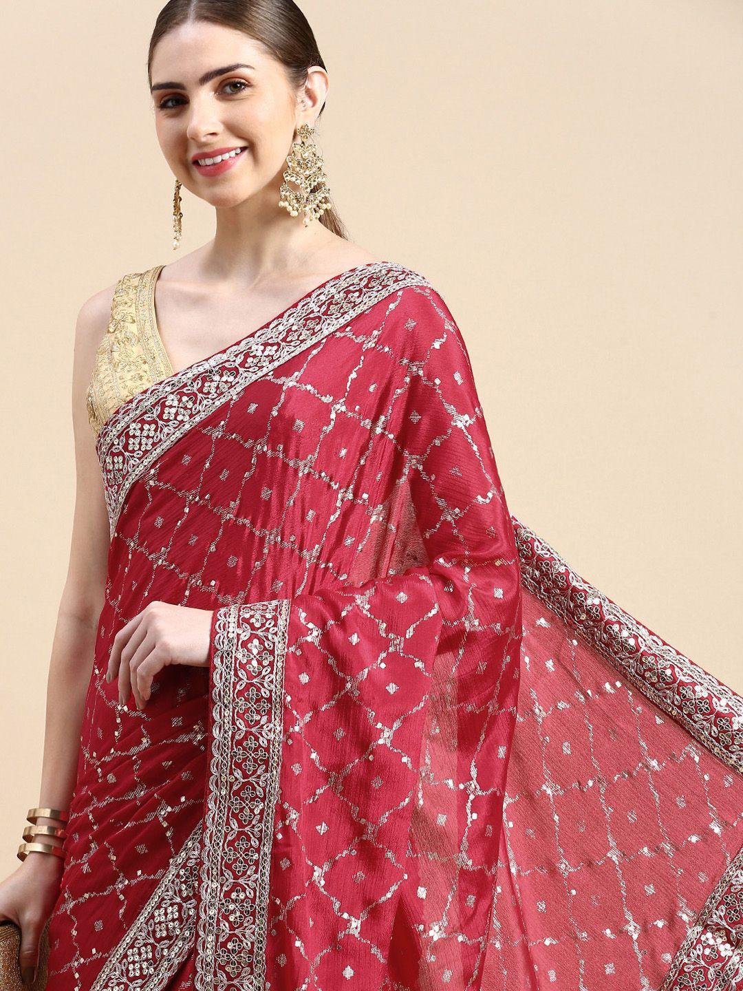 vastranand sequinned poly chiffon bandhani saree