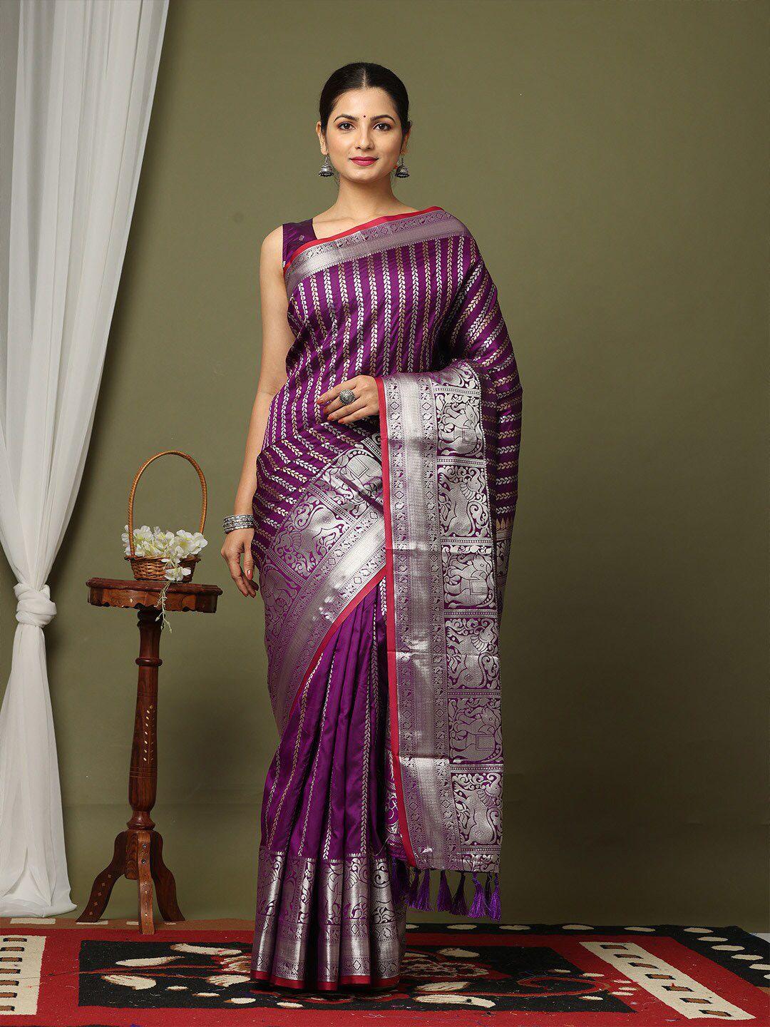 vastranand striped woven design zari silk blend banarasi saree