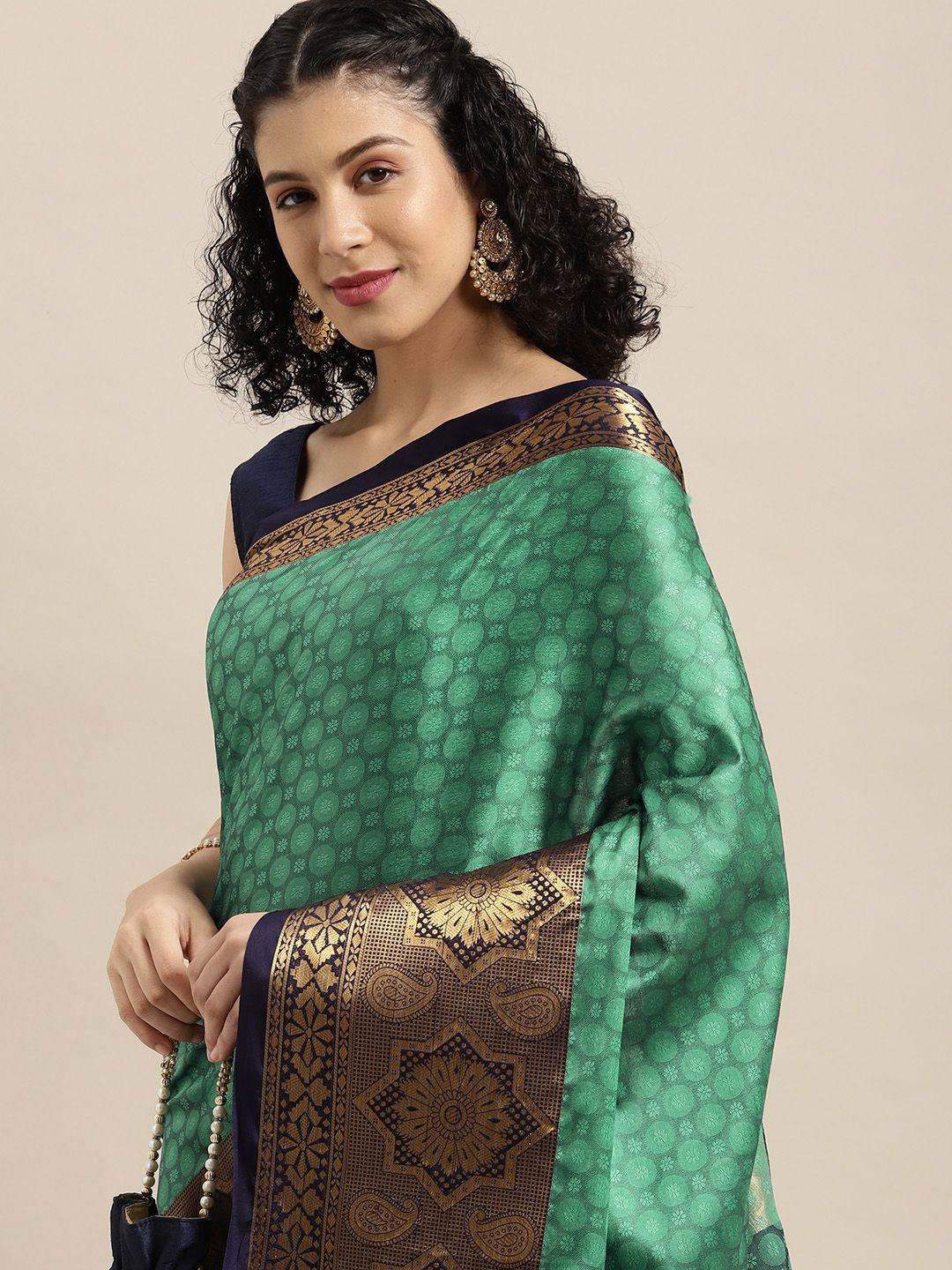 vastranand teal green zari silk blend banarasi saree