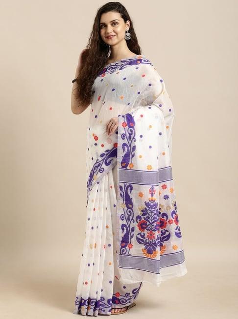 vastranand white woven saree with unstitched blouse