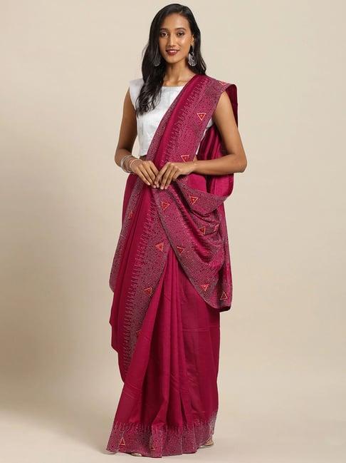 vastranand wine saree with unstitched blouse