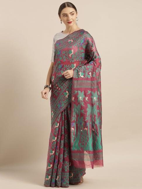 vastranand wine woven saree with unstitched blouse