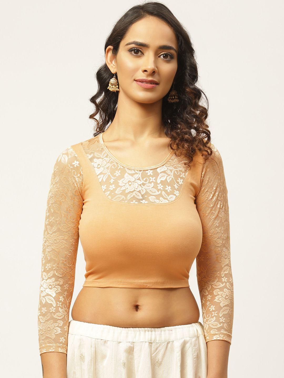 vastranand women cream-coloured solid stretchable saree blouse