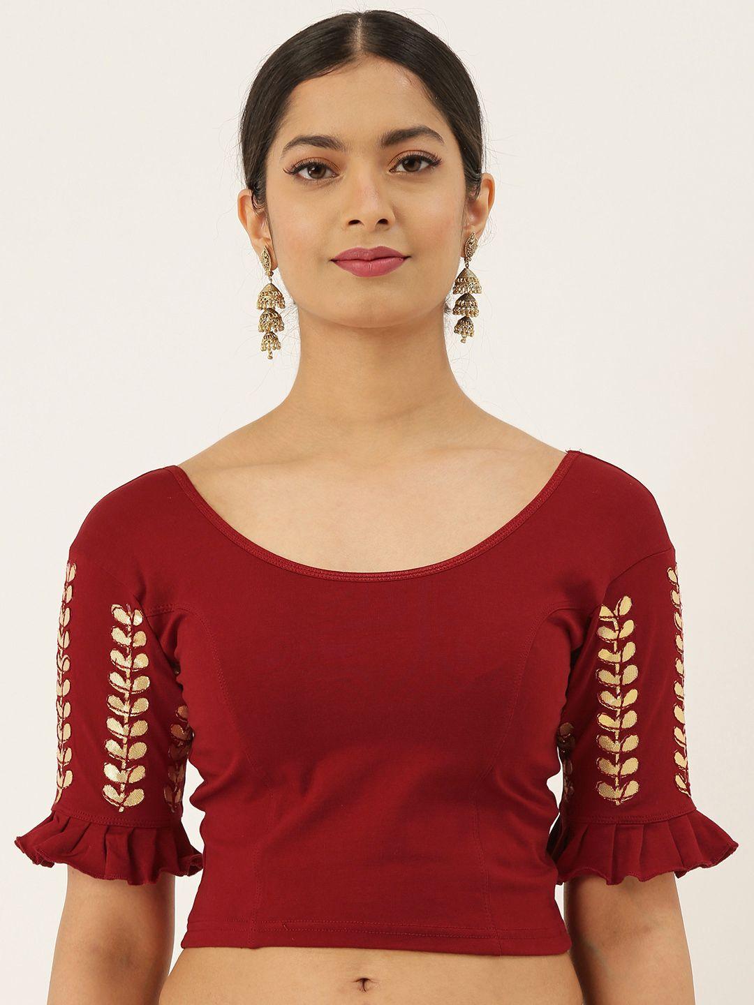 vastranand women maroon solid stretchable gotta patti work saree blouse