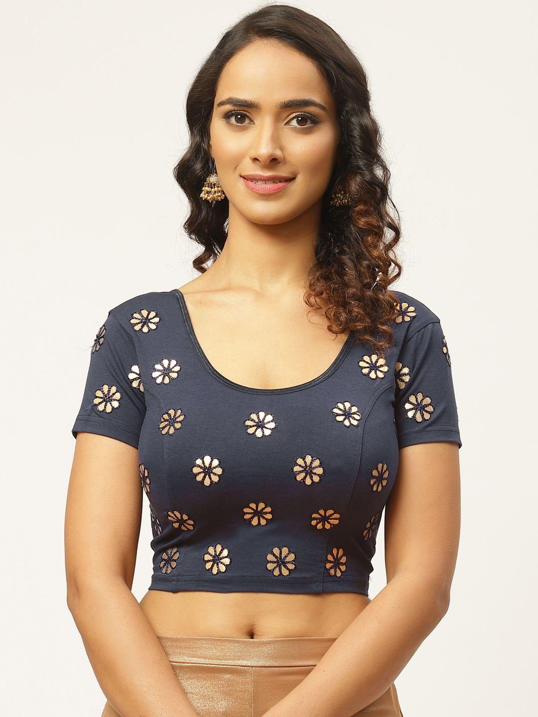 vastranand women navy blue & golden gotta patti  stretchable saree blouse