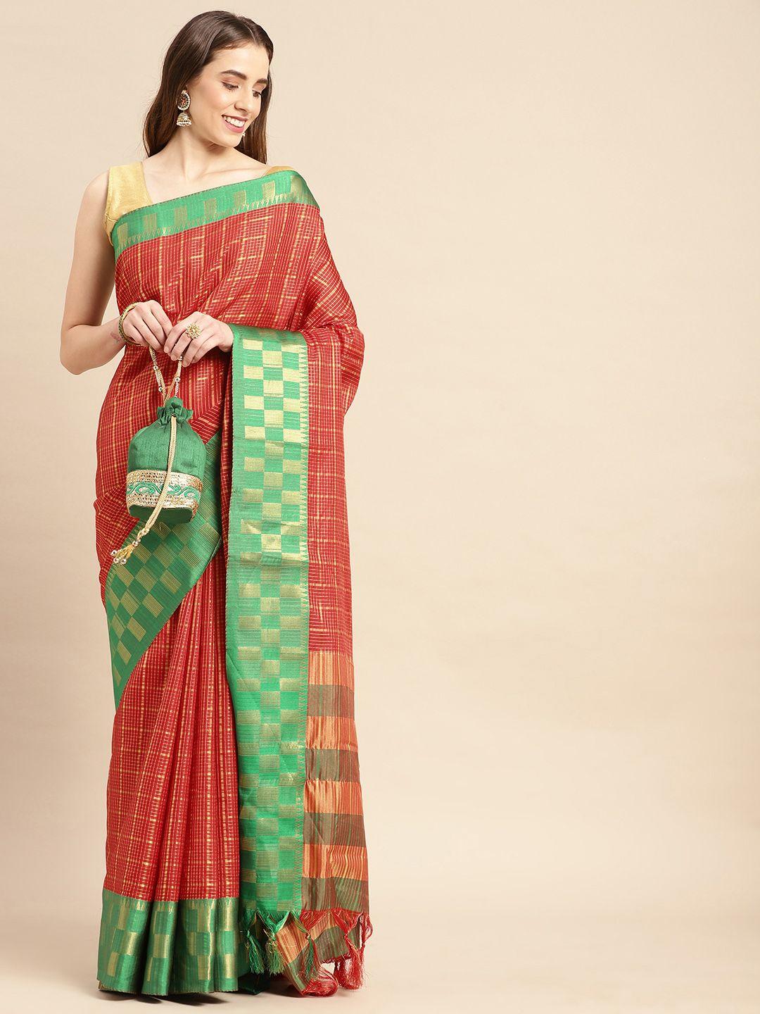 vastranand woven design checked saree