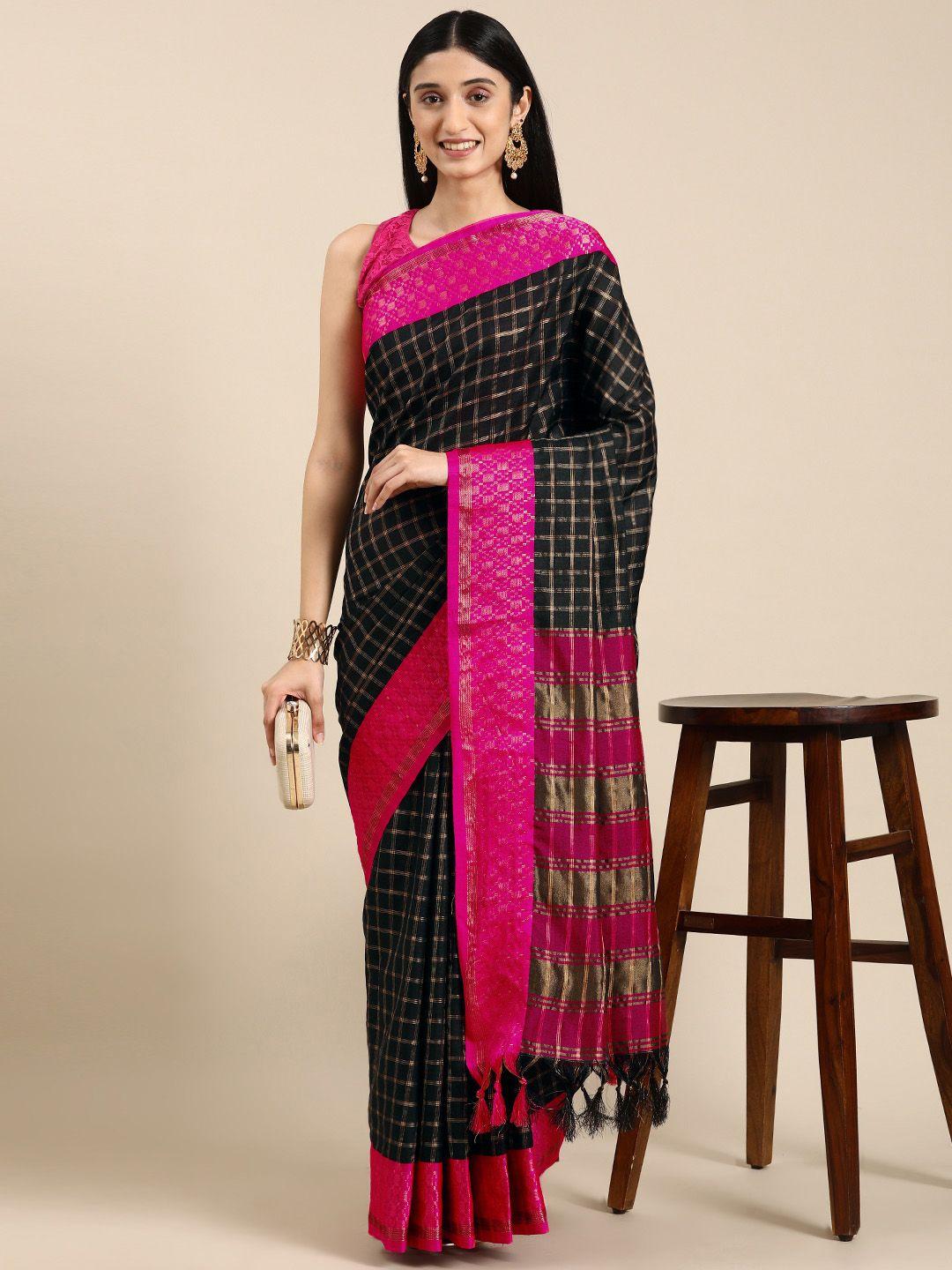 vastranand woven design checked zari art silk banarasi saree