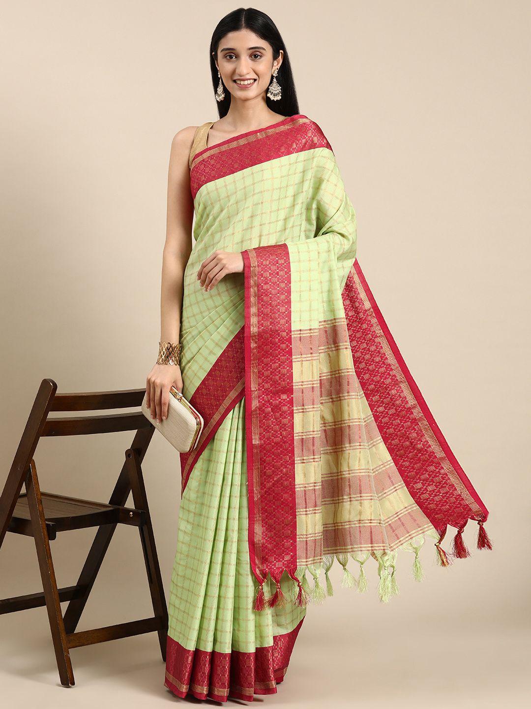 vastranand woven design checked zari art silk banarasi saree