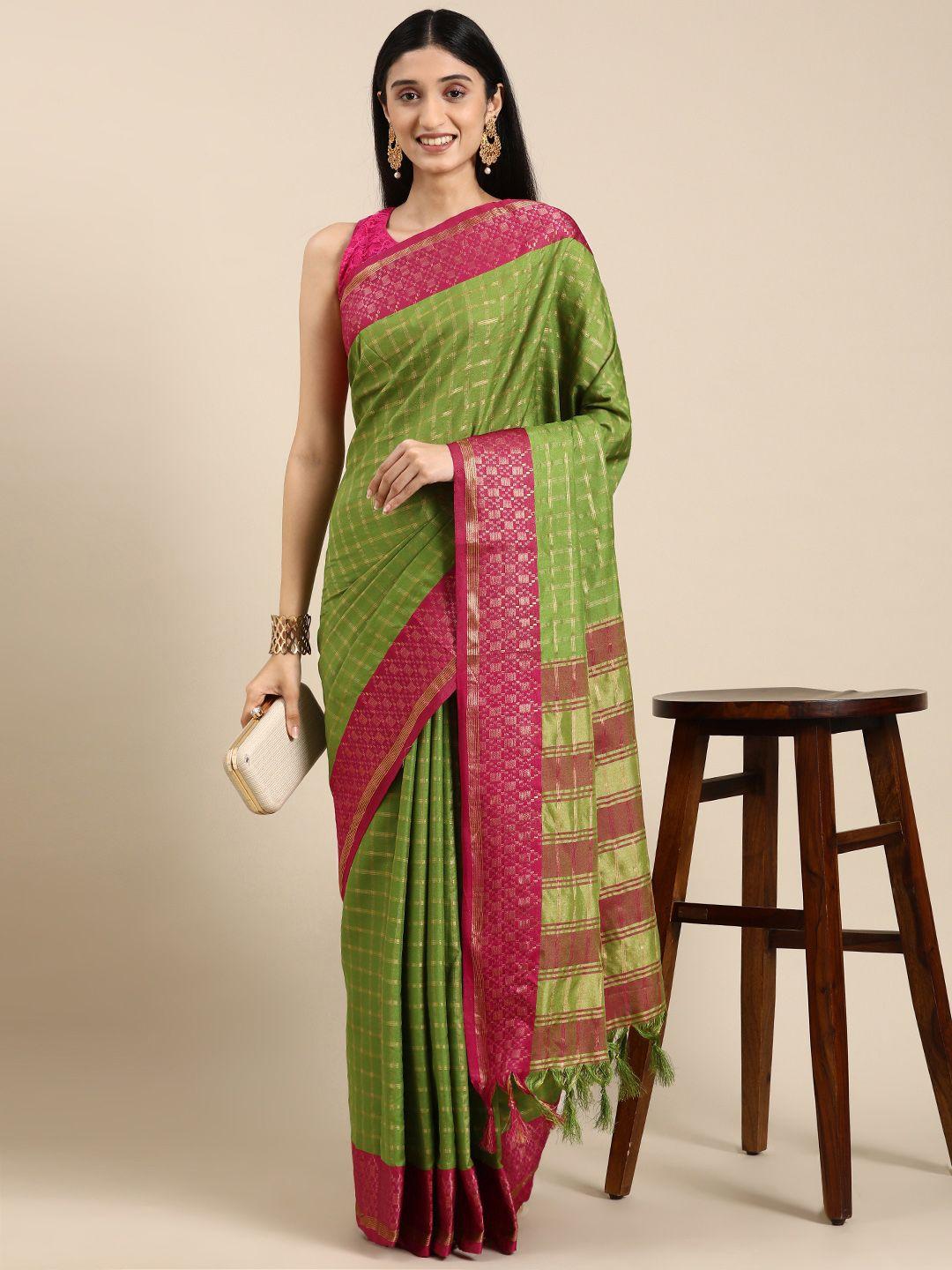 vastranand woven design checked zari art silk banarasi saree